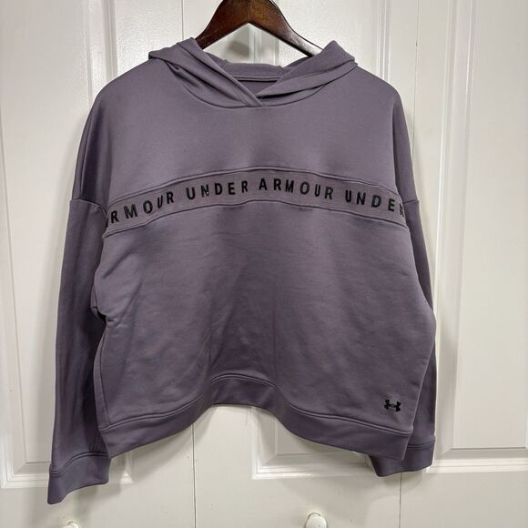 Under Armour Hoodie Womens L Purple Tech Terry Logo Athleisure Pullover Gym - Picture 1 of 11